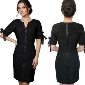 SHANI Black Satin Trimmed Mini Sheath Cocktail Dress - Size 4